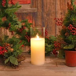 Flameless Candles LUMABASE Battery Operated 10 In. Glass Hurricane Candle With Moving Flame -Globe Sales white lumabase flameless candles 25201 fa 1000