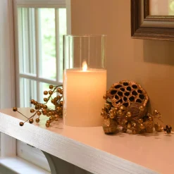 Flameless Candles LUMABASE Battery Operated 8 In. Glass Hurricane Candle With Moving Flame -Globe Sales white lumabase flameless candles 25301 44 1000