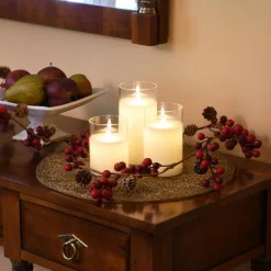 Flameless Candles LUMABASE Battery Operated Glass Hurricane Candles With Moving Flame (Set Of 3) -Globe Sales white lumabase flameless candles 25403 4f 1000