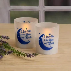 Flameless Candles LUMABASE Battery Operated LED Candles – I Love You To The Moon And Back (Set Of 2) -Globe Sales white lumabase flameless candles 97102 4f 1000