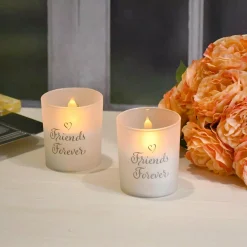 Flameless Candles LUMABASE Battery Operated Glass LED Candles – Friends Forever (Set Of 2) -Globe Sales white lumabase flameless candles 97502 1f 1000