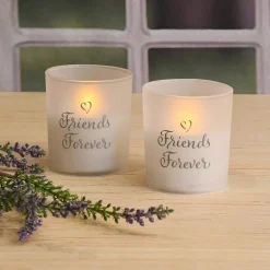 Flameless Candles LUMABASE Battery Operated Glass LED Candles – Friends Forever (Set Of 2) -Globe Sales white lumabase flameless candles 97502 4f 1000