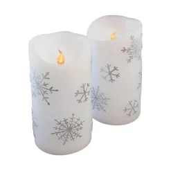LUMABASE 6 In. Silver Snowflake Flameless Candles (Set Of 2)