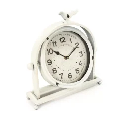 Table Clocks Zentique Vintage White Metal Hinged Bird Table Clock -Globe Sales white zentique table clocks zen 54093a 4f 1000
