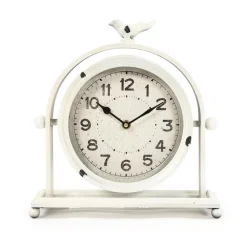 Table Clocks Zentique Vintage White Metal Hinged Bird Table Clock