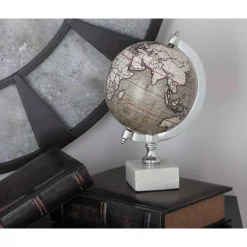 Globes LITTON LANE 11 In. X 7 In. Modern Decorative Globe In White And Silver